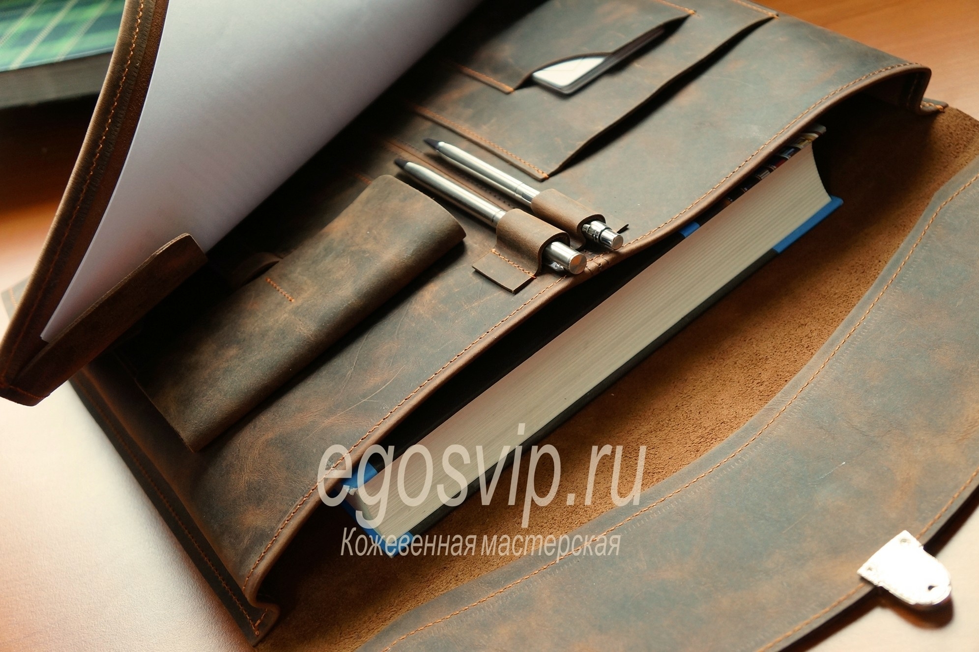 Кожаная папка для документов ручной работы/ мастерская EGOS/ egosvip.ru