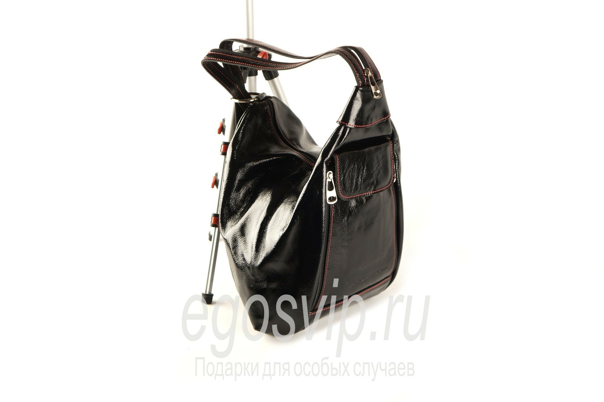 Черная кожаная сумка рюкзак- EGOS