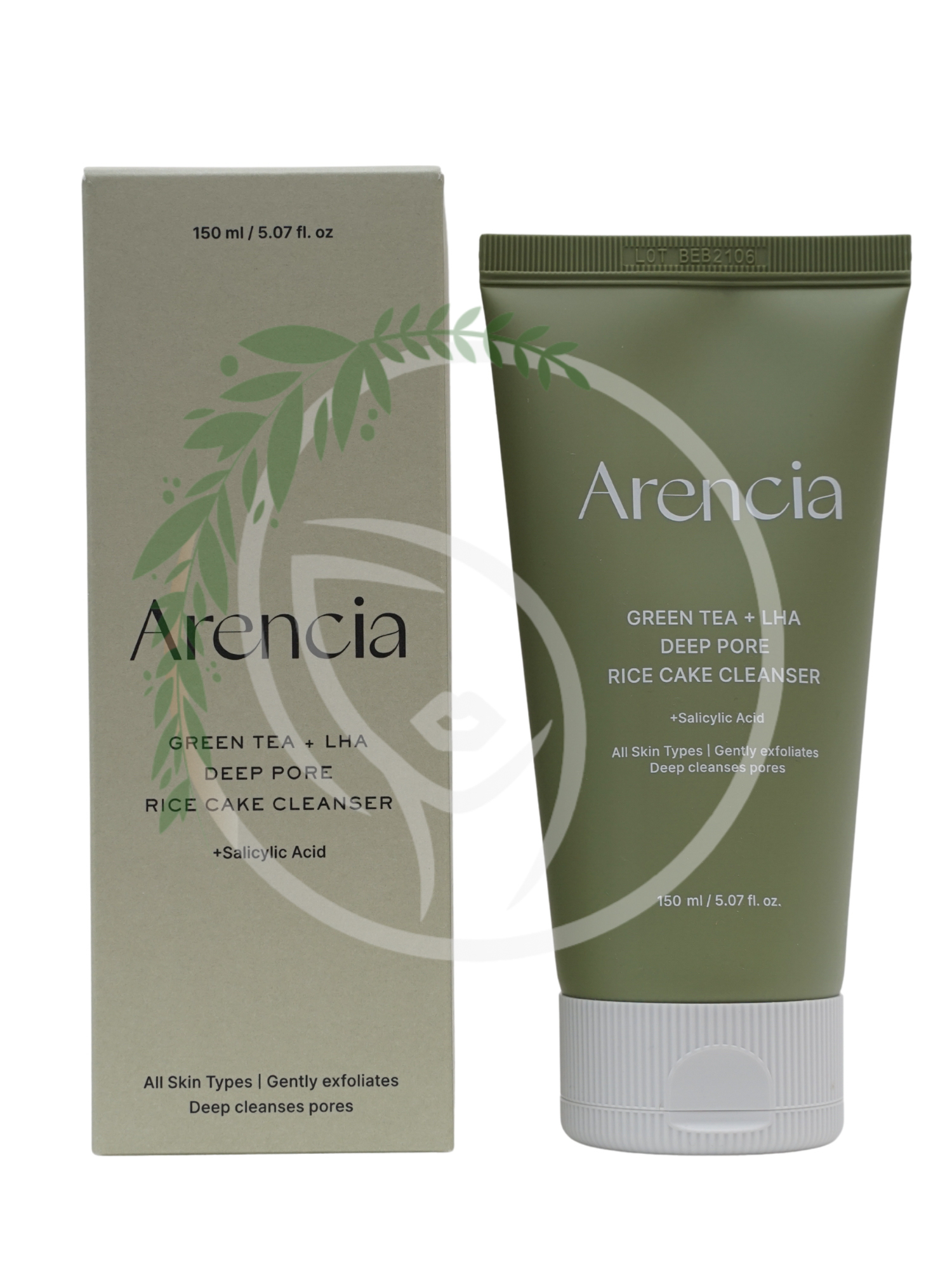 Пенка для глубокого очищения кожи с кислотами Arencia Green Tea + LHA Deep Pore Rice Cake Cleanser 150мл