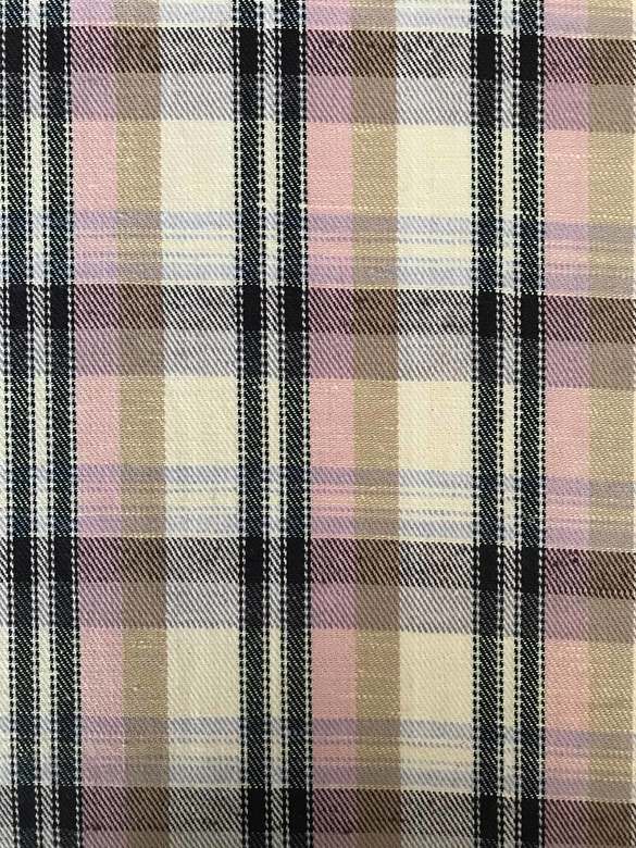 Лён с хлопком "Розовая клетка" плотный