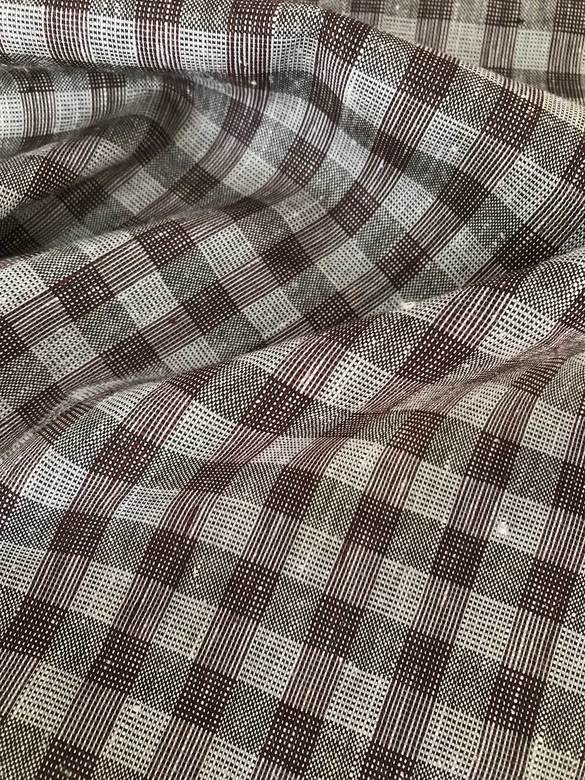 Лён с шерстью  "Клетка коричневая"