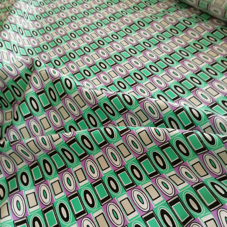 хлопок поплин премиум лилово-зеленая графика