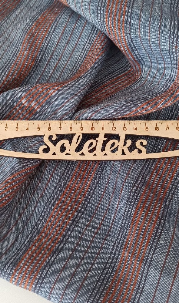 лен с шерстью полоска на голубрм