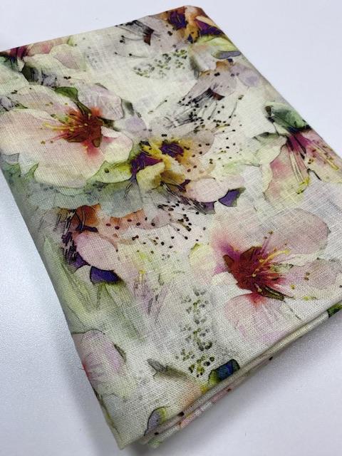 Отрез Лён костюмный с принтом "Яблоневый цвет" 0,98м