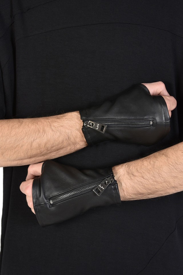 Кожаные перчатки-гловелетты с молнией LH