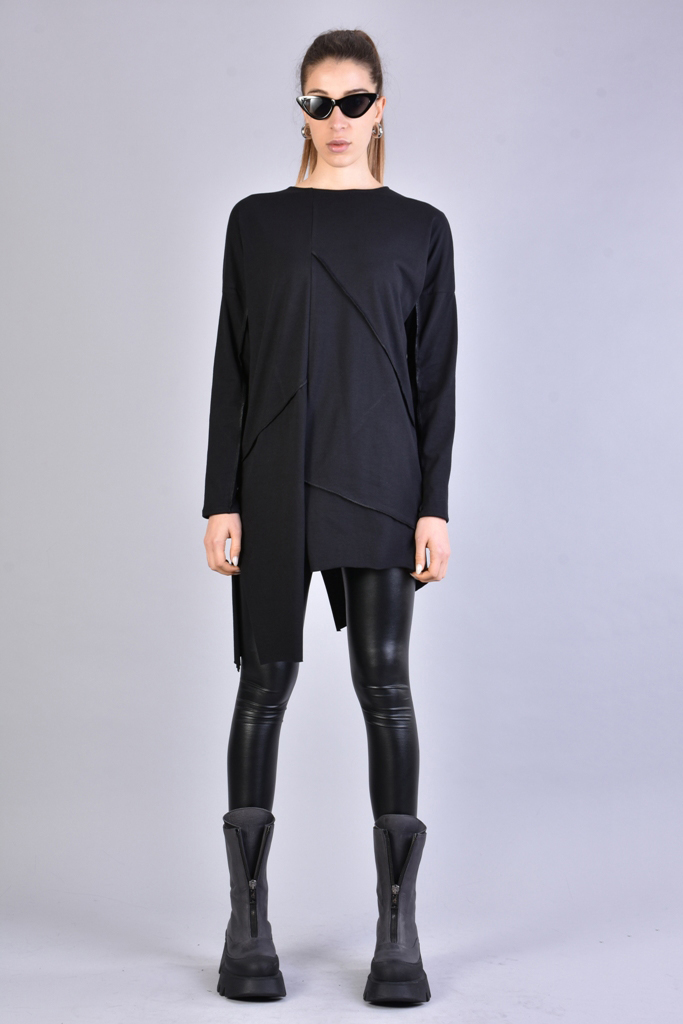 Лонгслив с перепадом длины и акцентными швами LH