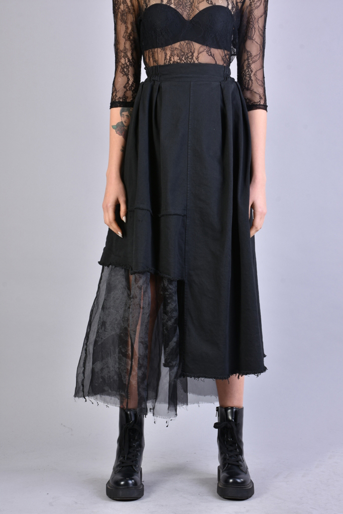 Асимметричная многослойная юбка со вставкой из органзы SM