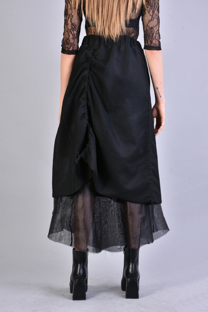 Многослойная теплая юбка с лентами и драпировкой SM