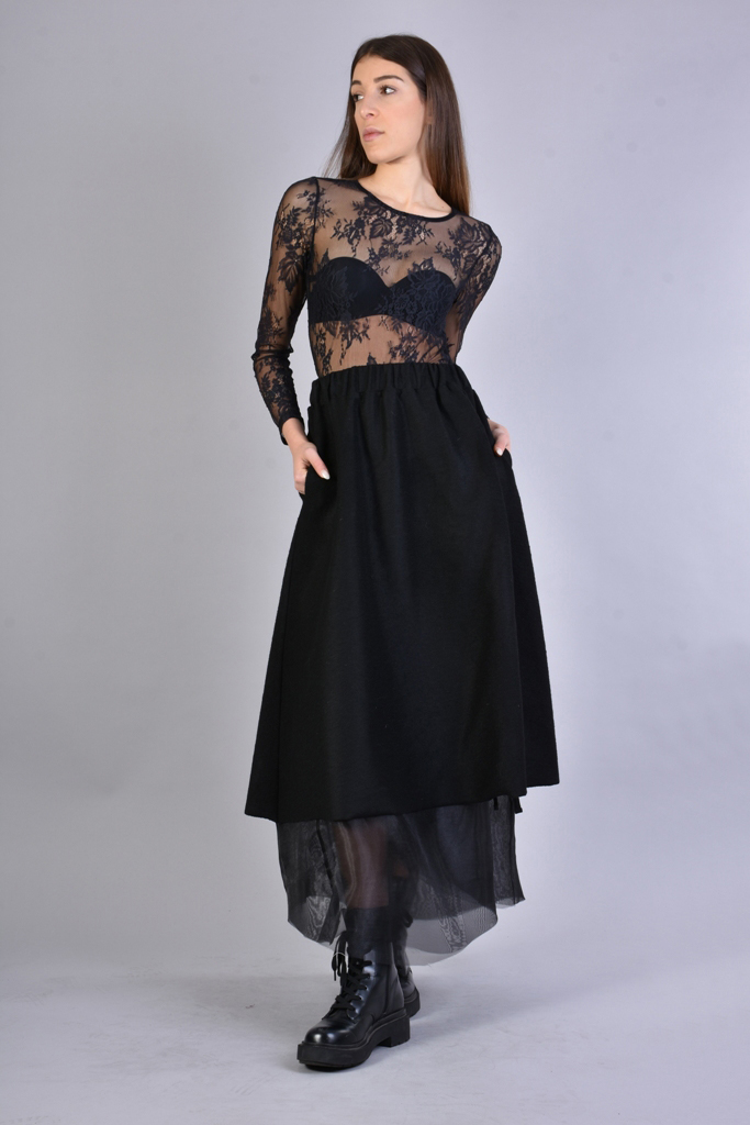 Многослойная теплая юбка с лентами и драпировкой SM