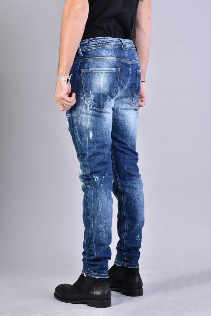 Синие потертые джинсы с заплатами Xagon
