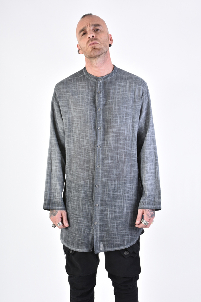 Удлиненная рубашка из марлевого хлопка с воротником-стойкой LH XL