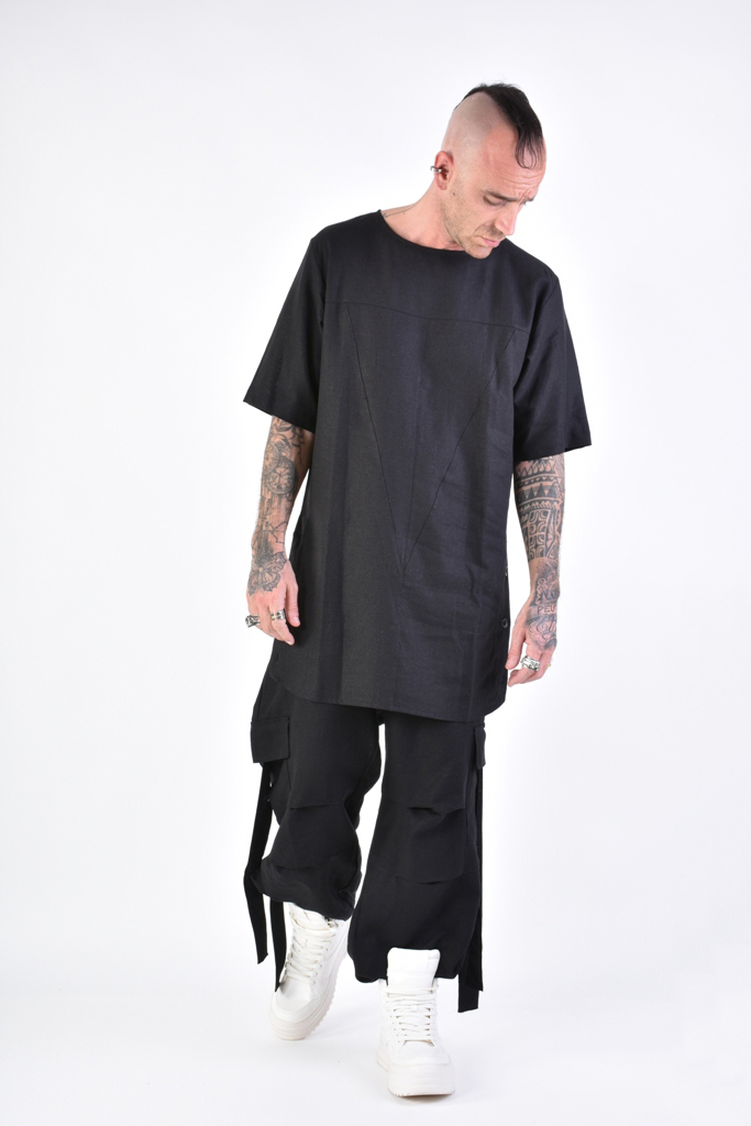 Длинная футболка оверсайз из вискозного льна с пуговицами по бокам LH