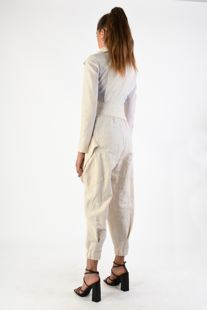 Жакет из фактурного хлопка с косой молнией и прозрачными вставками LH