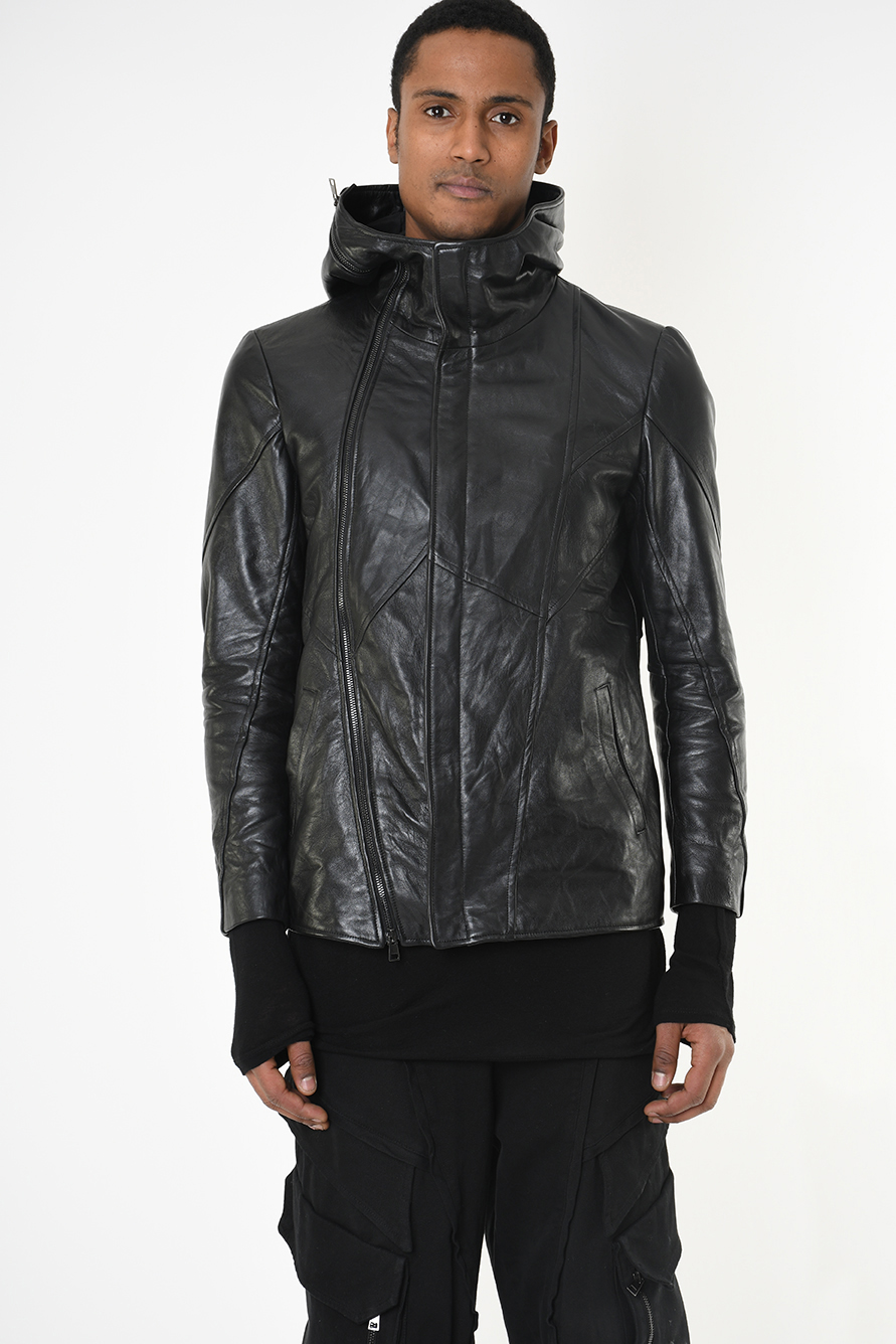 Кожаная куртка с капюшоном и двумя молниями LH