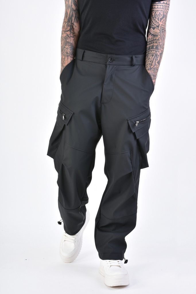 Брюки-карго из прорезиненной ткани с кулисками внизу LH