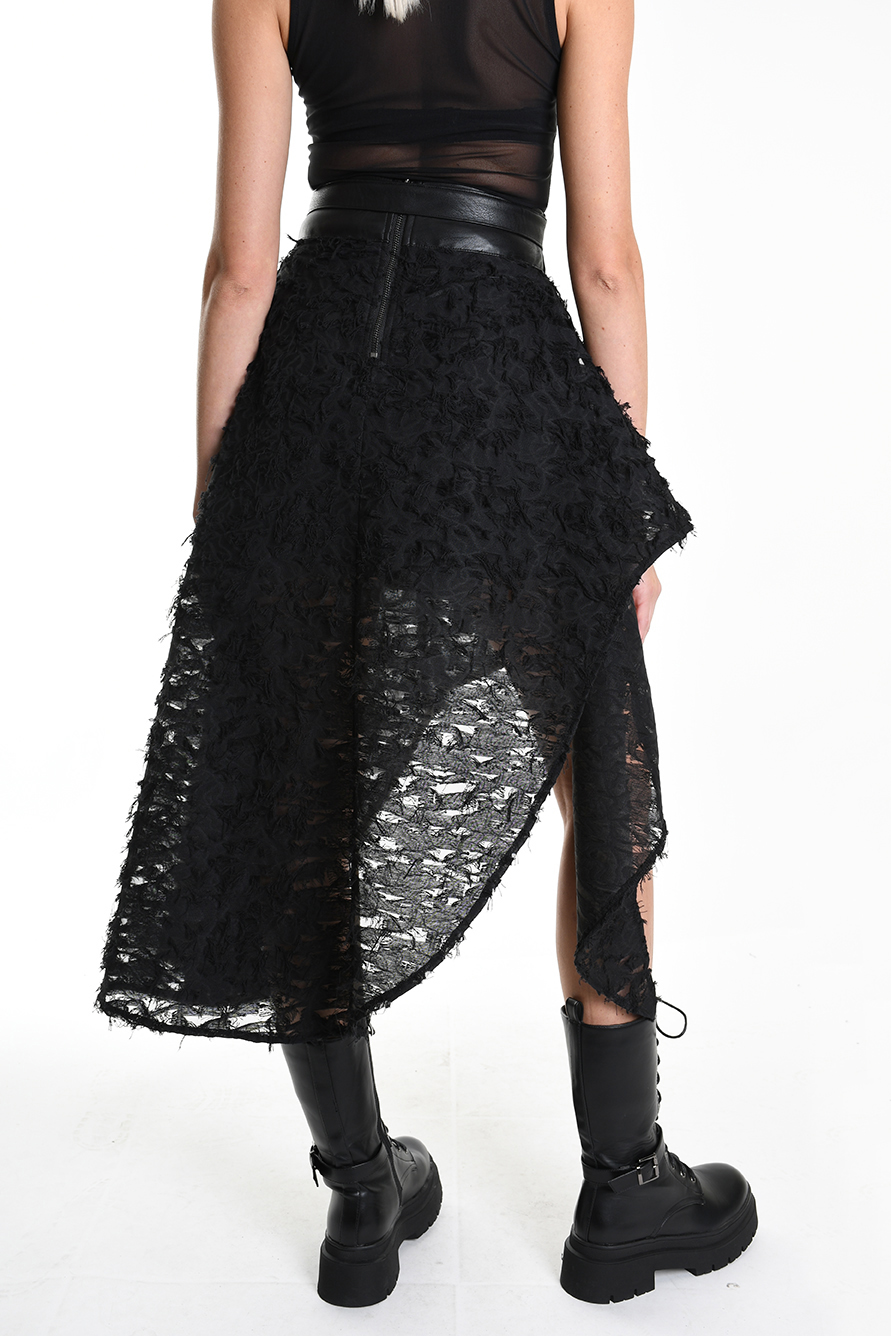 Асимметричная юбка из ткани деворе с поясом из экокожи LH