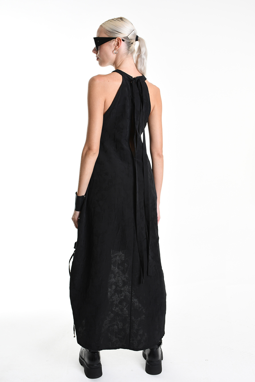 Асимметричное платье из хлопкового жаккарда с вертикальными кулисками LH