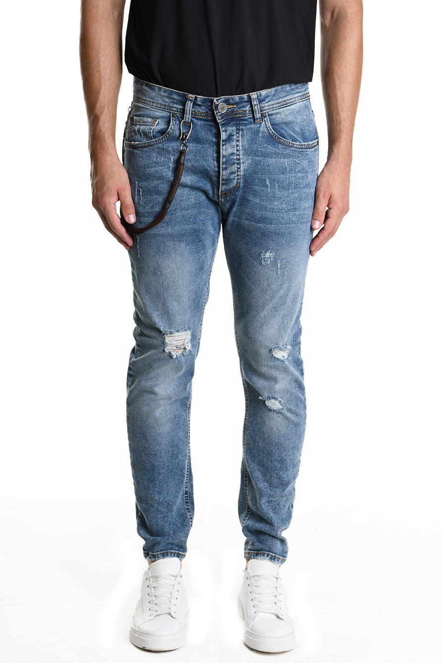 Синие джинсы украшенные разрывами Xagon