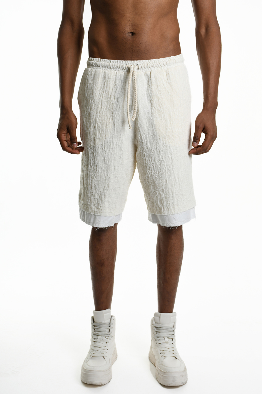 Шорты из жаккардового льна и хлопка с необработанным низом LH