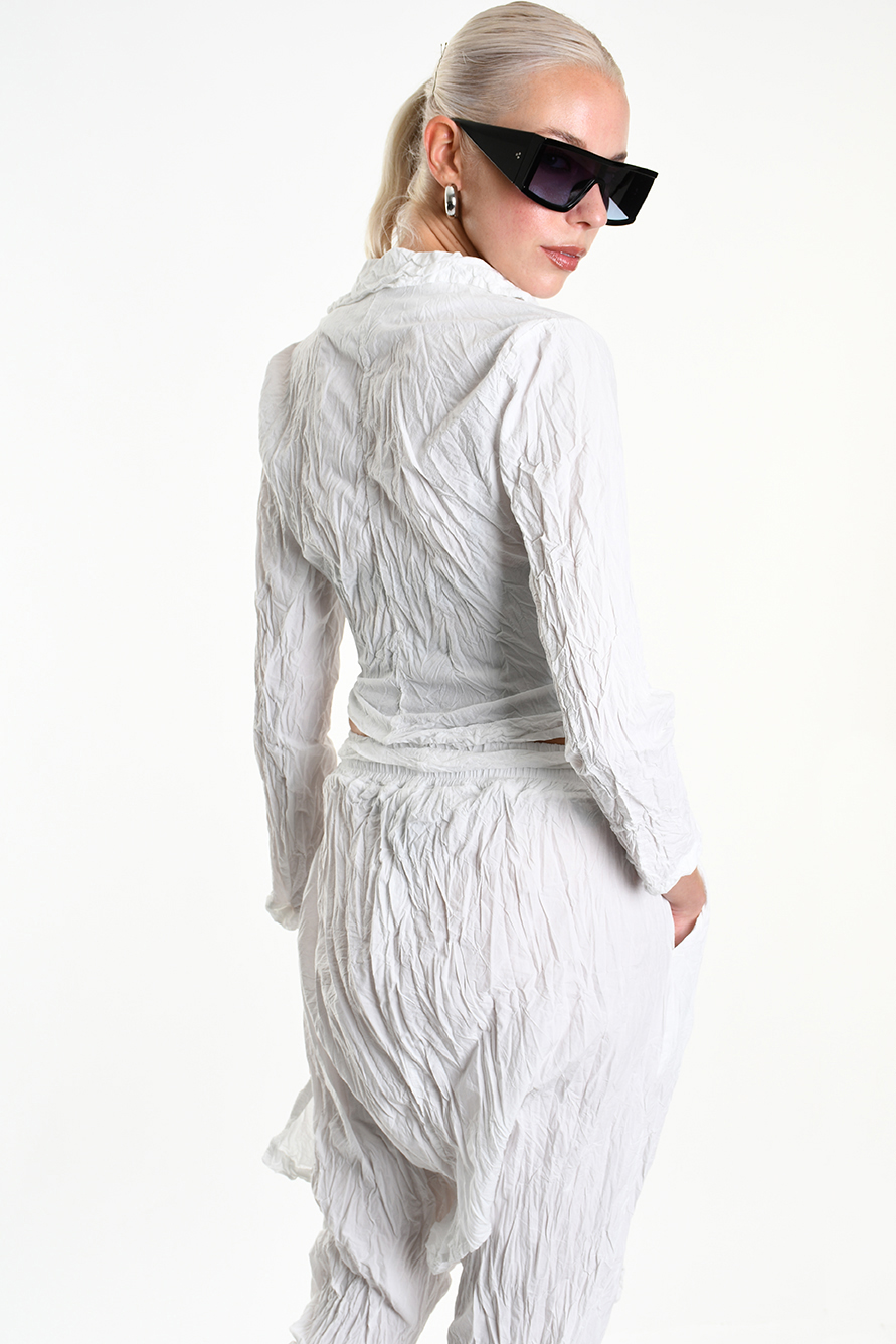 Асимметричный жакет из мятого хлопка с завязками на талии LH