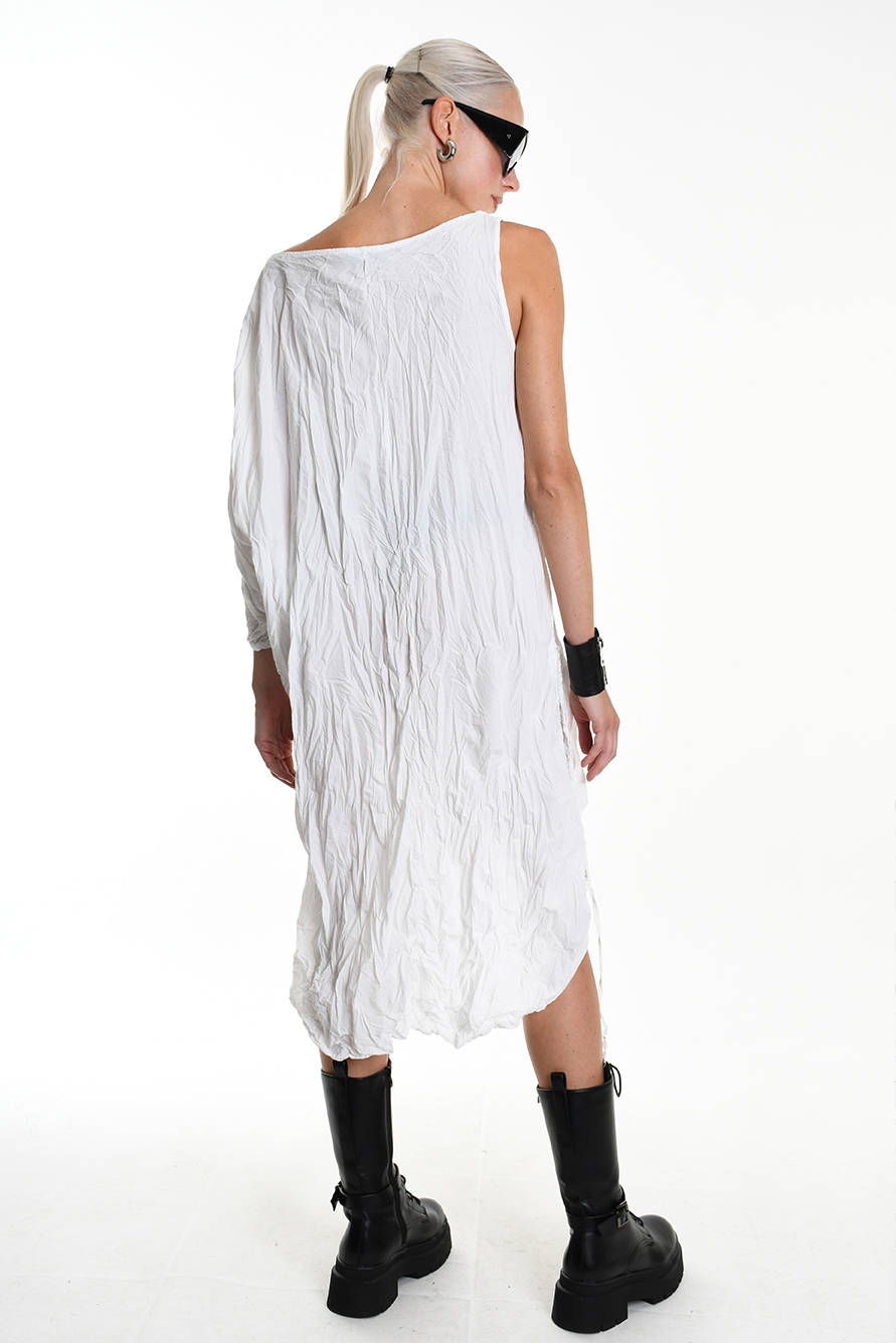 Асимметричное платье из мятого хлопка с одним рукавом LH