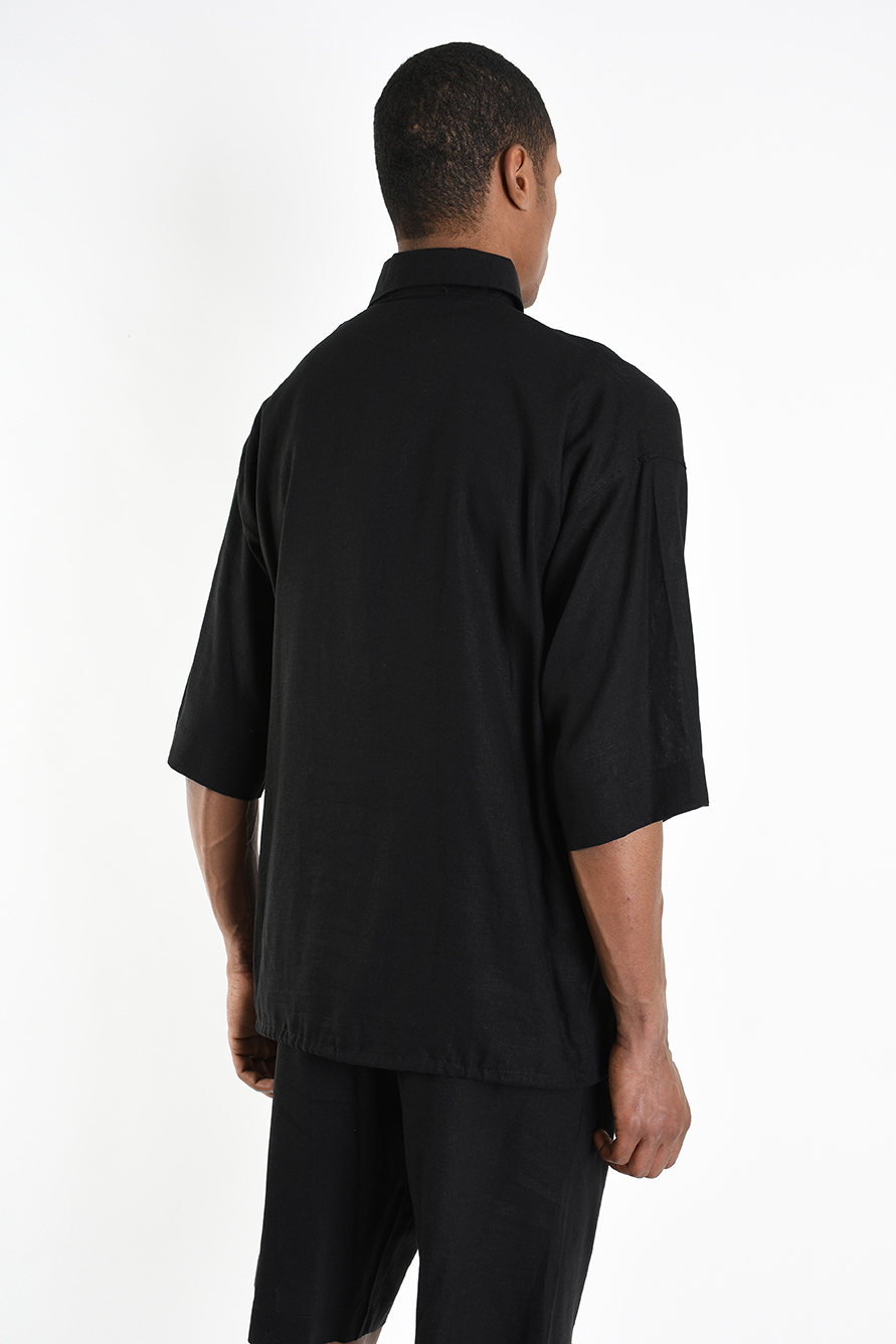 Футболка-поло изо льна и вискозы с кулиской внизу рукавами 3/4 LH