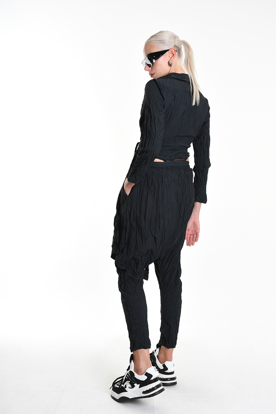 Асимметричный жакет из мятого хлопка с завязками на талии LH