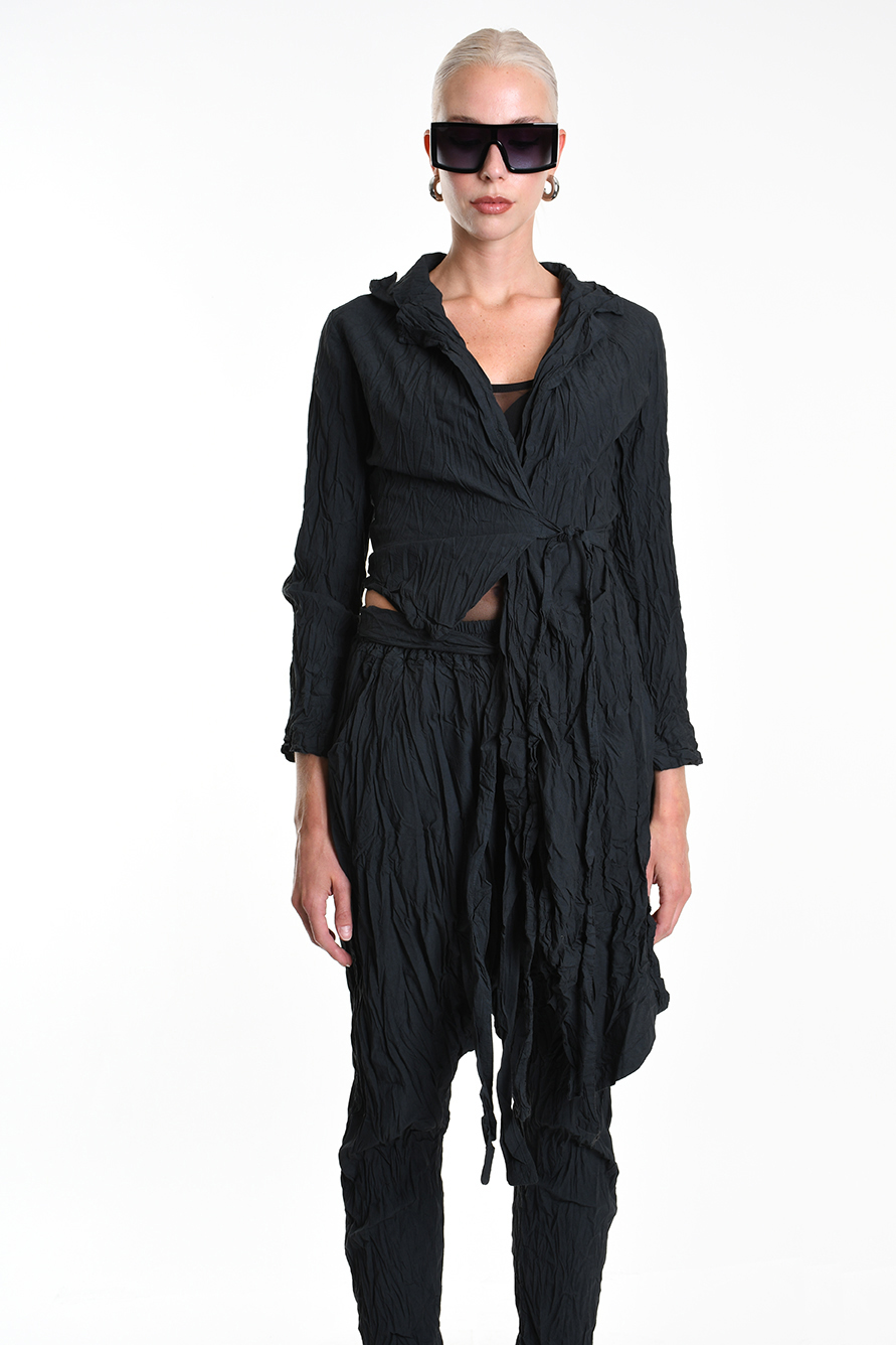 Асимметричный жакет из мятого хлопка с завязками на талии LH