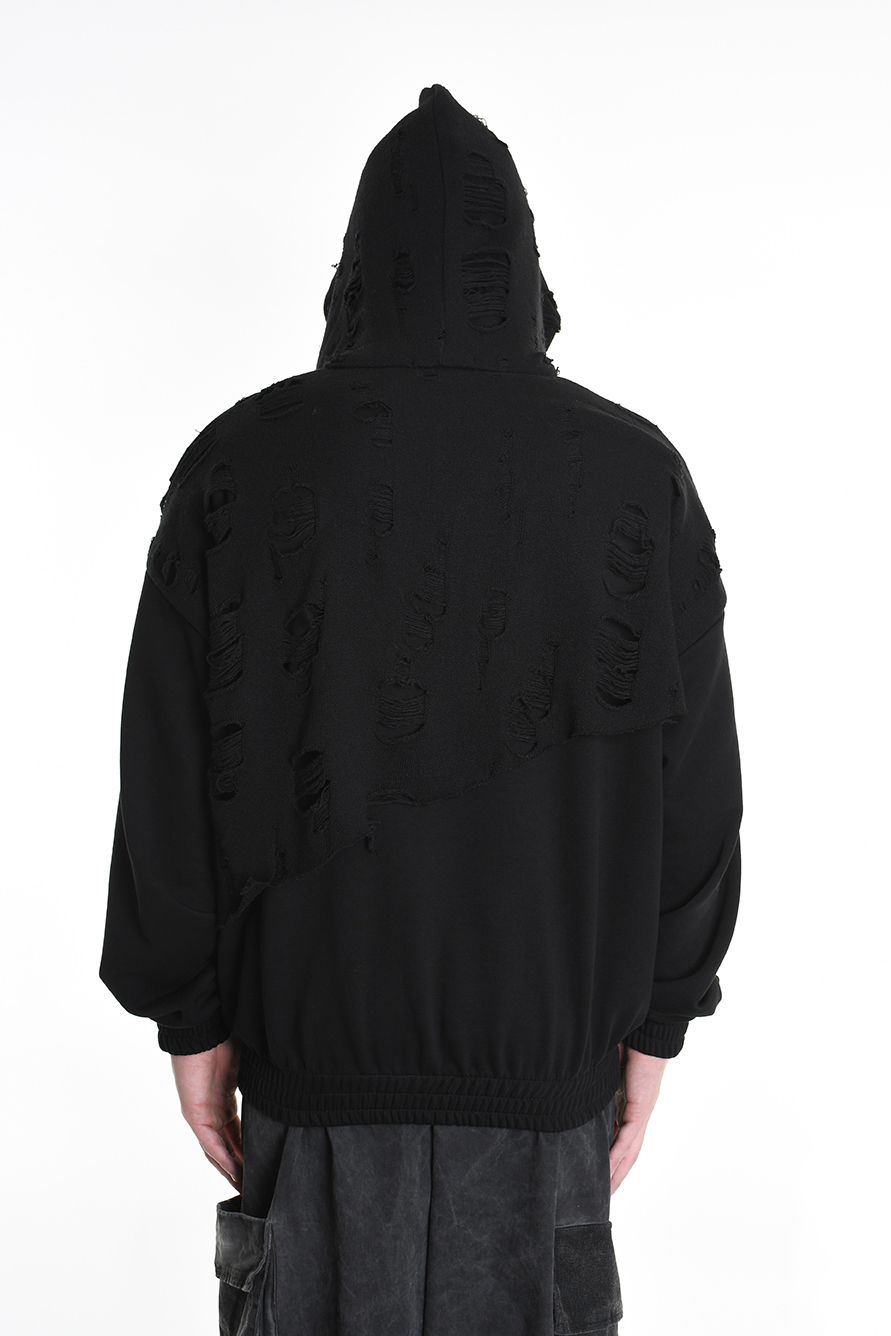 Толстовка с капюшоном со слоем нашитой ткани с прорехами LH