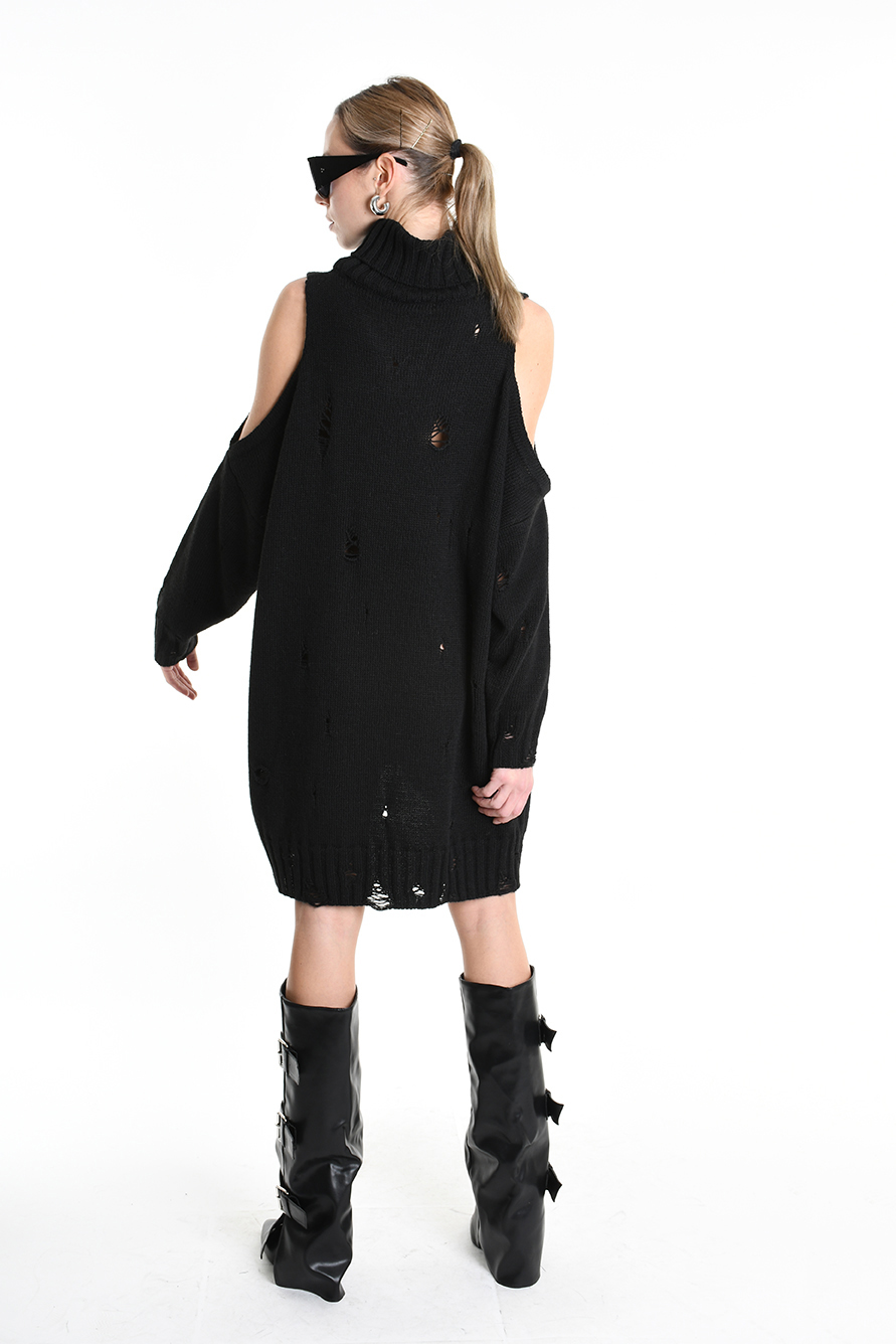 Рваное вязаное платье свободного кроя с вырезами на рукавах LH