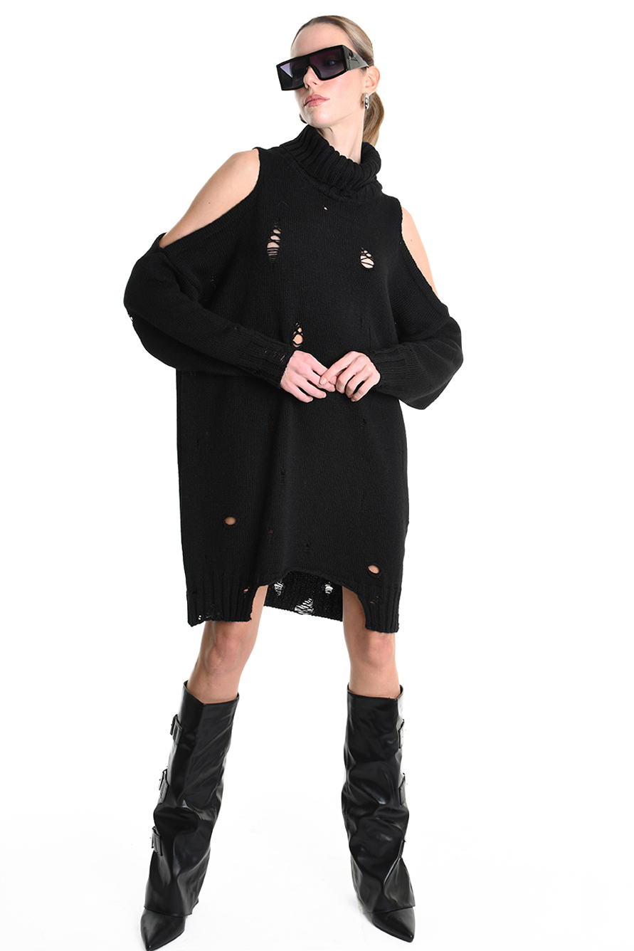 Рваное вязаное платье свободного кроя с вырезами на рукавах LH