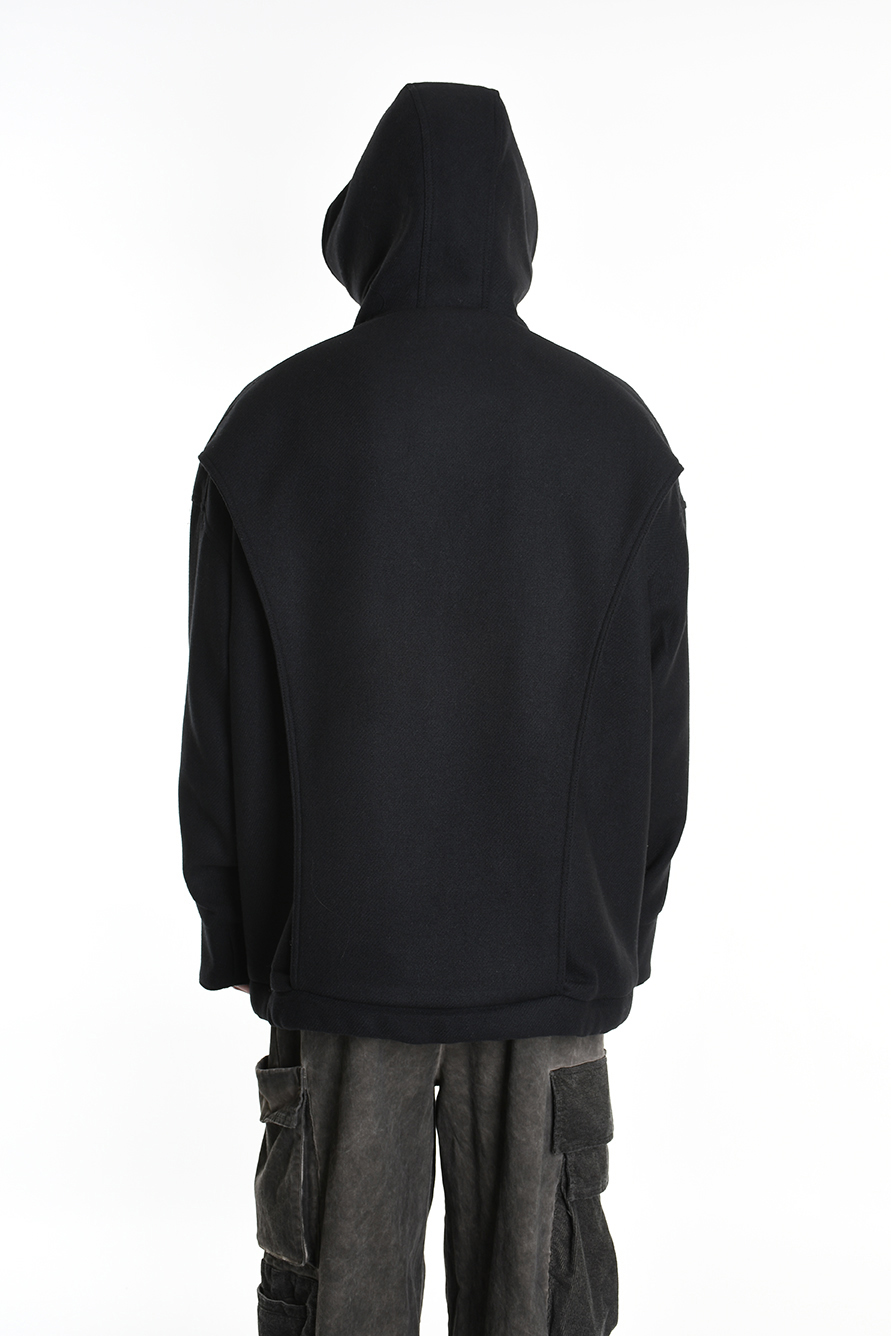 Пальто оверсайз с капюшоном из фактурной смесовой шерсти LH