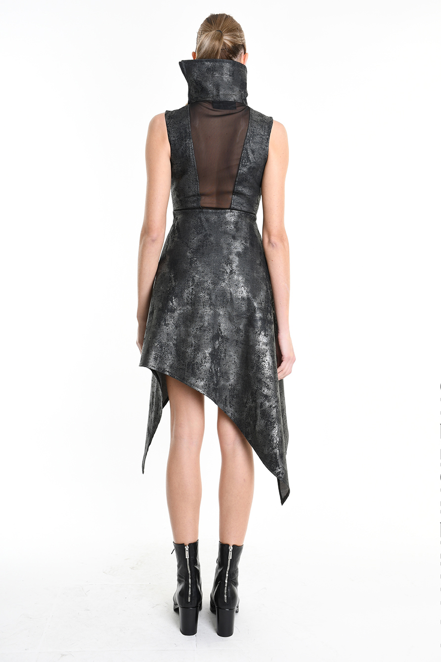 Асимметричное платье из габардина с ламинированным принтом LH