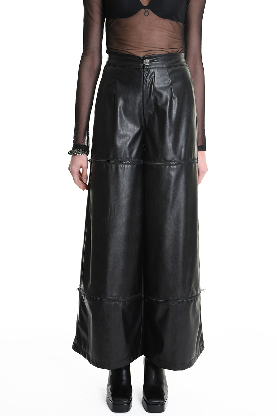 Брюки-палаццо из экокожи с молниями спереди LH