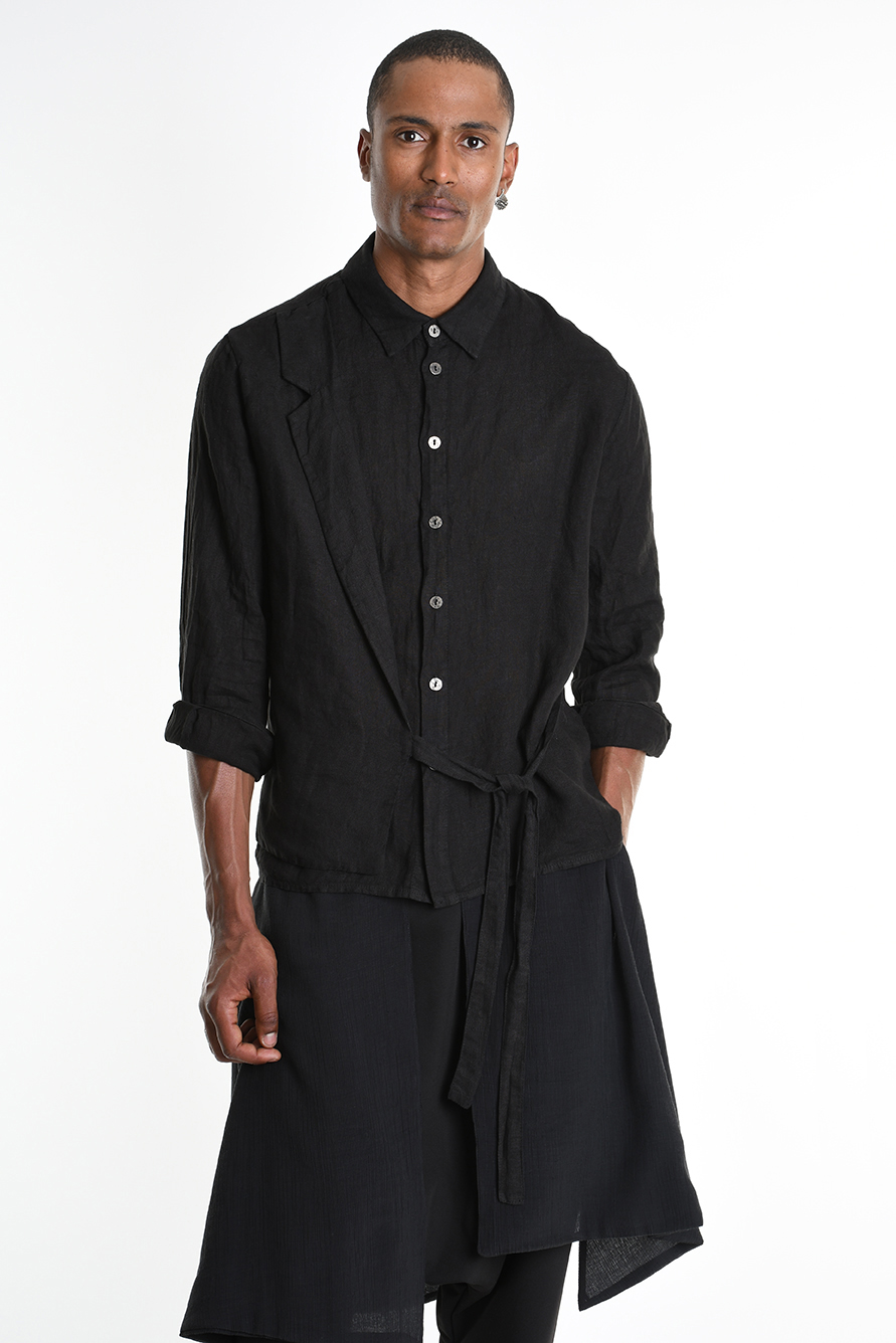 Льняная рубашка с дополнительной панелью на завязке LH