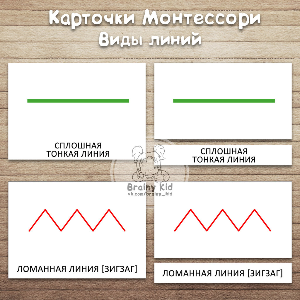 Карточки Монтессори -  Виды линий