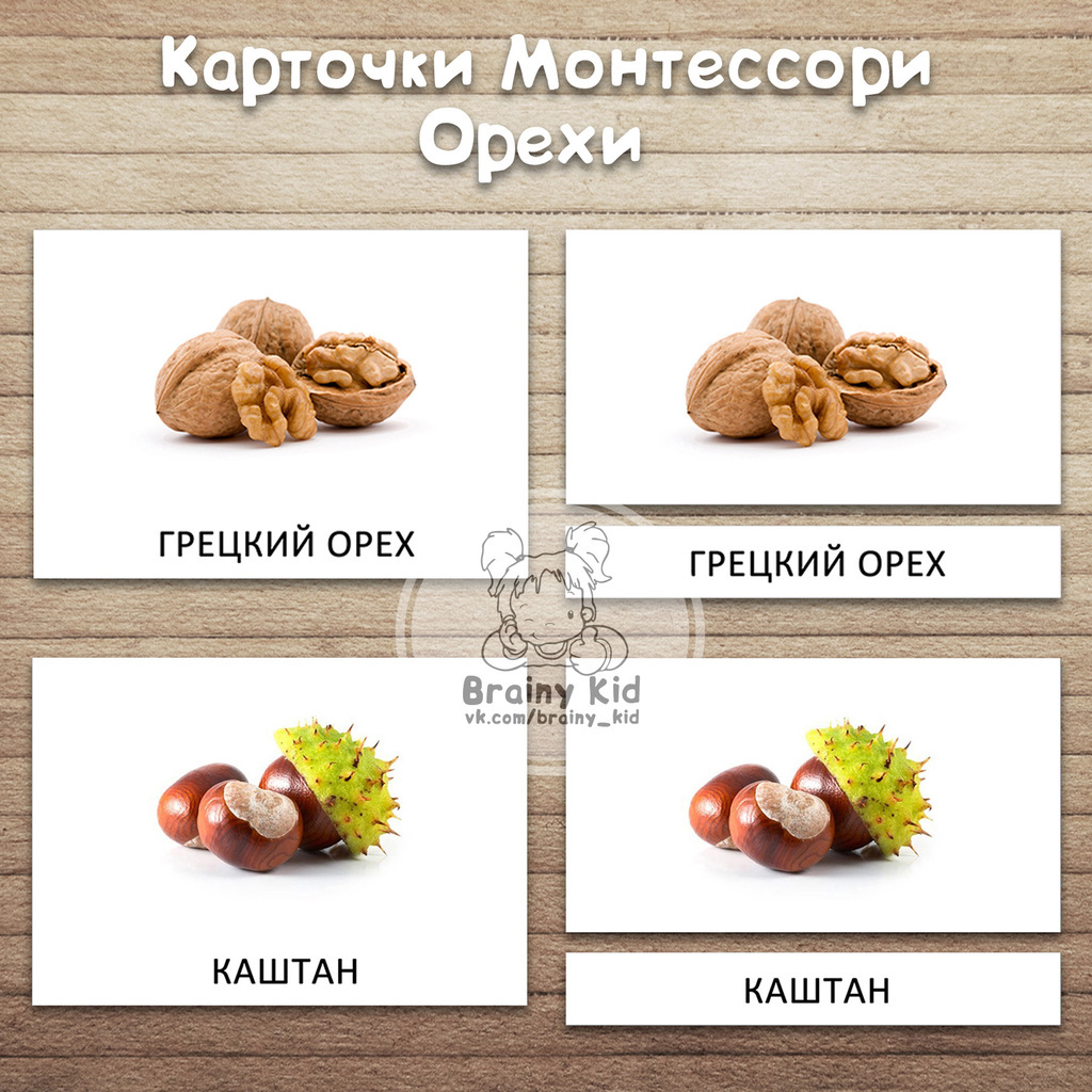 Карточки Монтессори - Орехи