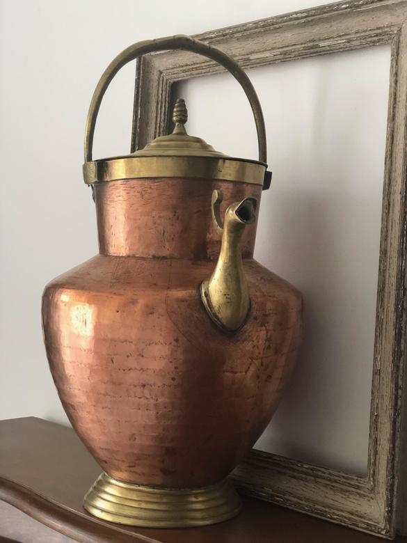 Медный кувшин, 42см, ручки латунь, внутреннее серебрение, Франция