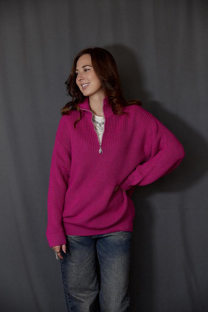 Свитер-поло  из шерсти фуксия