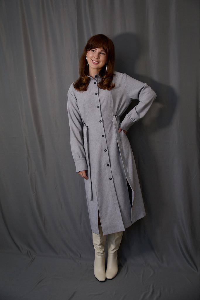 Платье-рубашка серое из вискозы