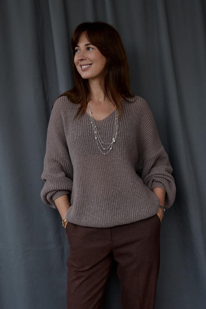 Джемпер с вырезом  из   кашемира и мохера шоколадный