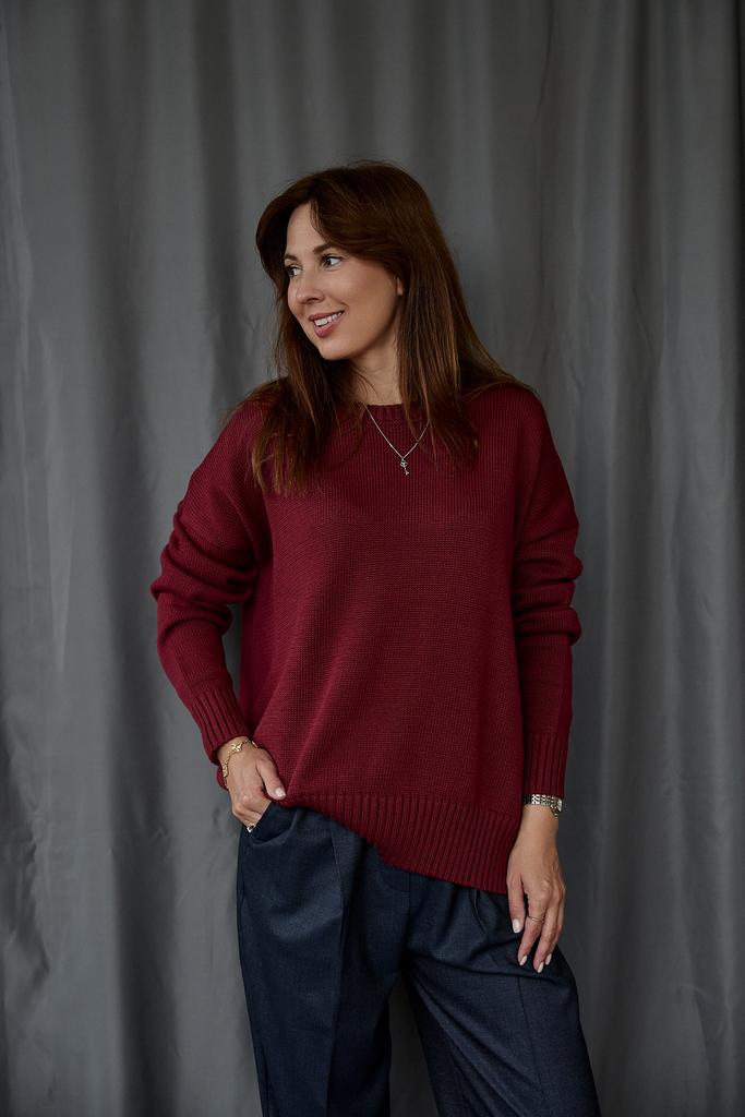 Джемпер с круглым вырезом  из  хлопка  винный