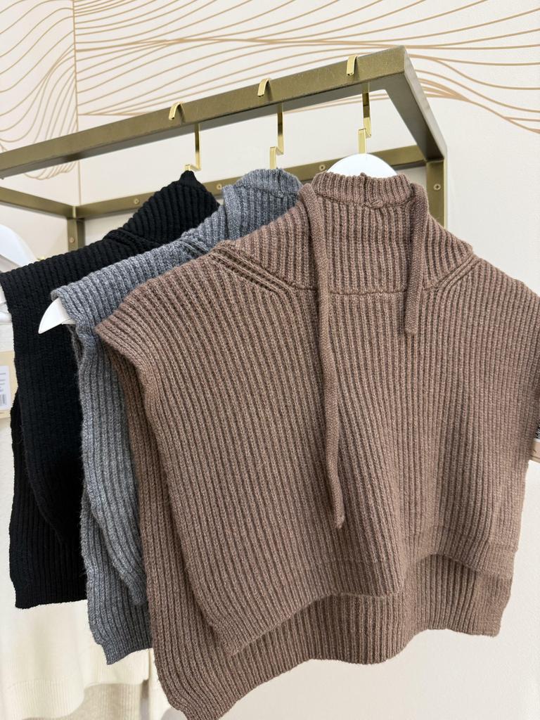 Вязаный капюшон двойной  из шерсти с манишкой