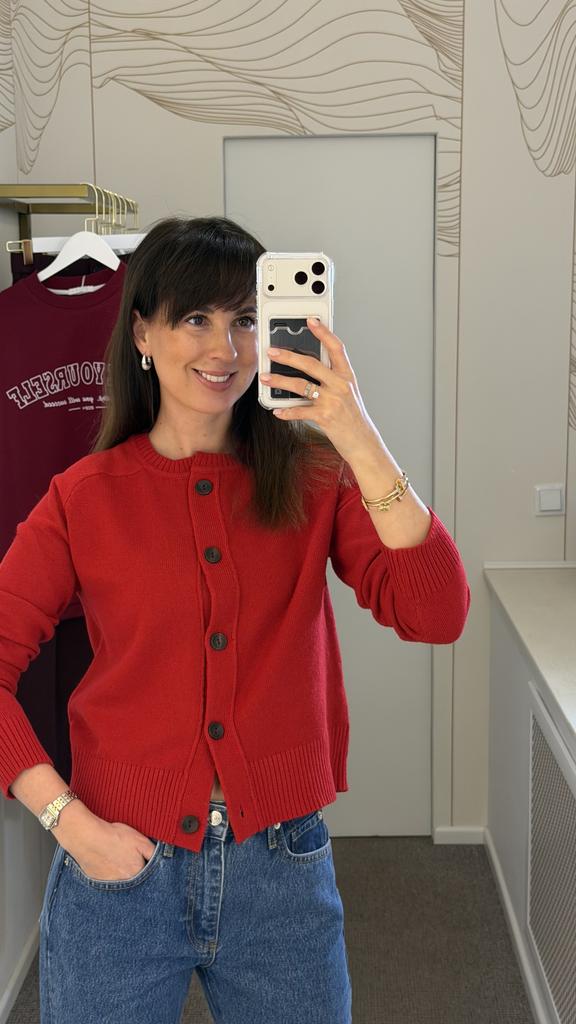 Красный кардиган из вискозы оверсайз