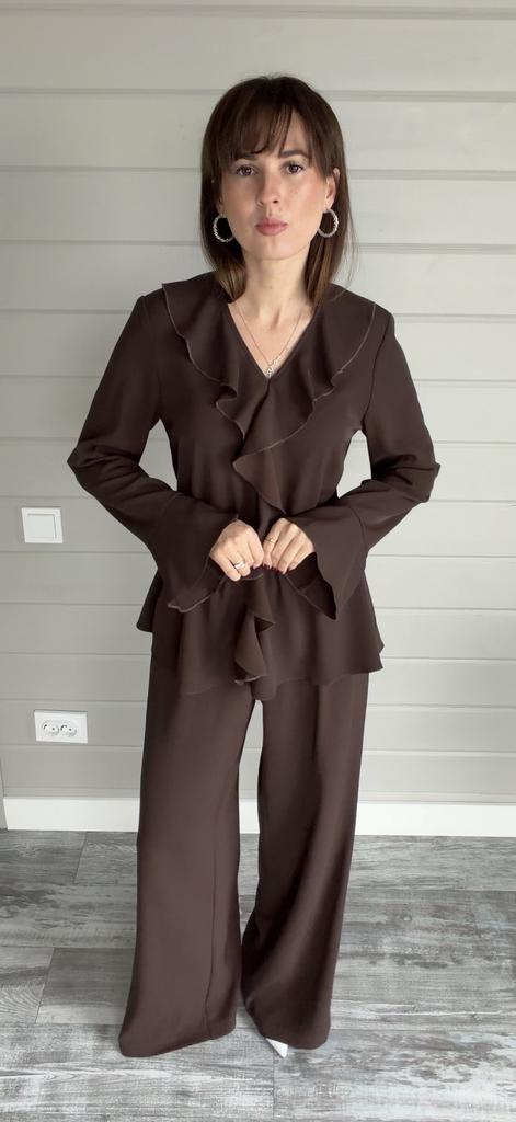 Брюки-палаццо  шоколадные атласные