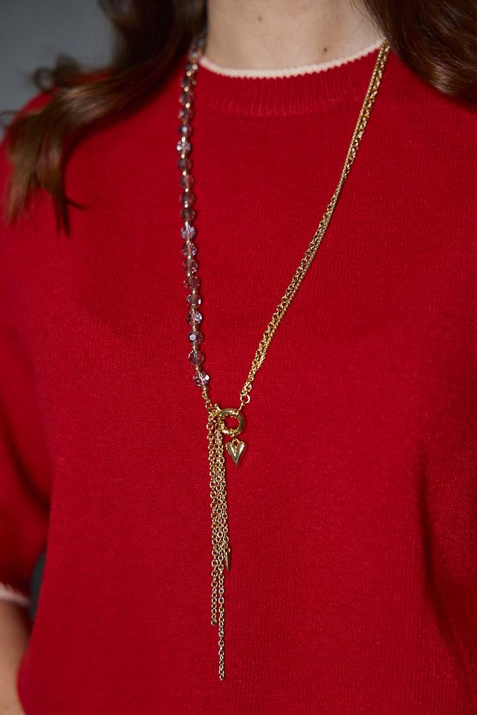 Украшение  на шею длинное из бисера и металла золотистое