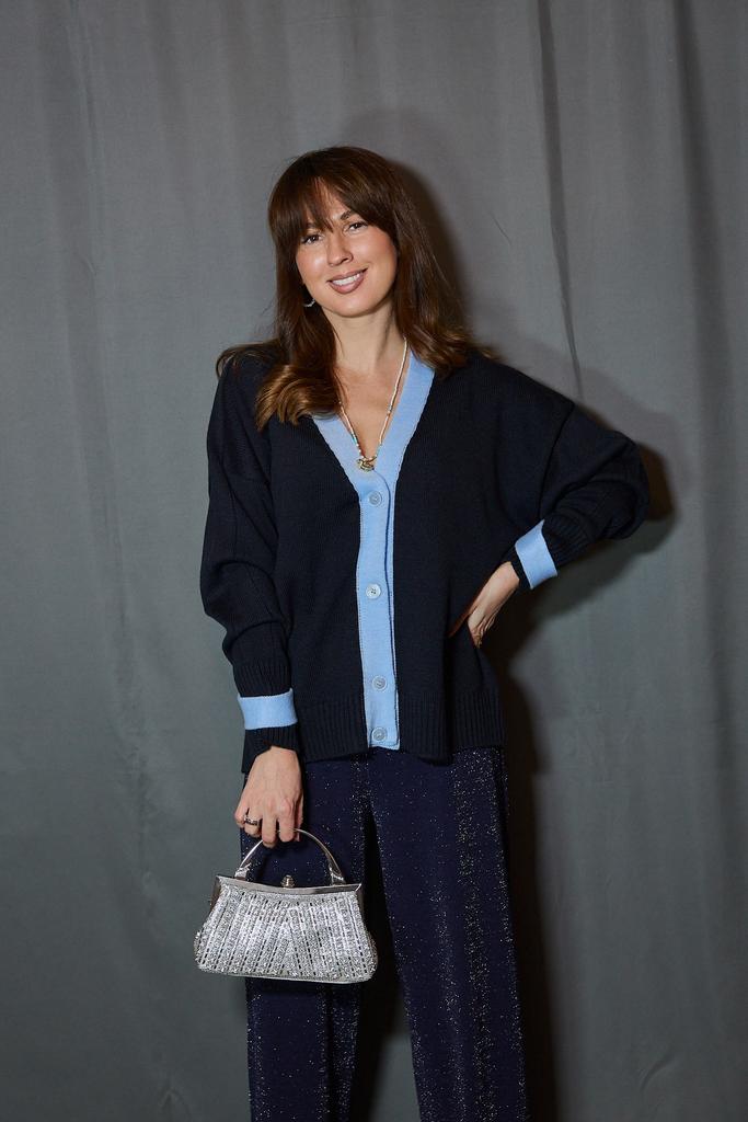 Синий кардиган из шерсти  (кант голубой)