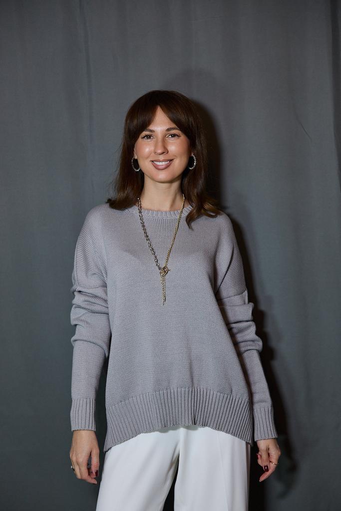 Джемпер с круглым вырезом  из  хлопка  серый