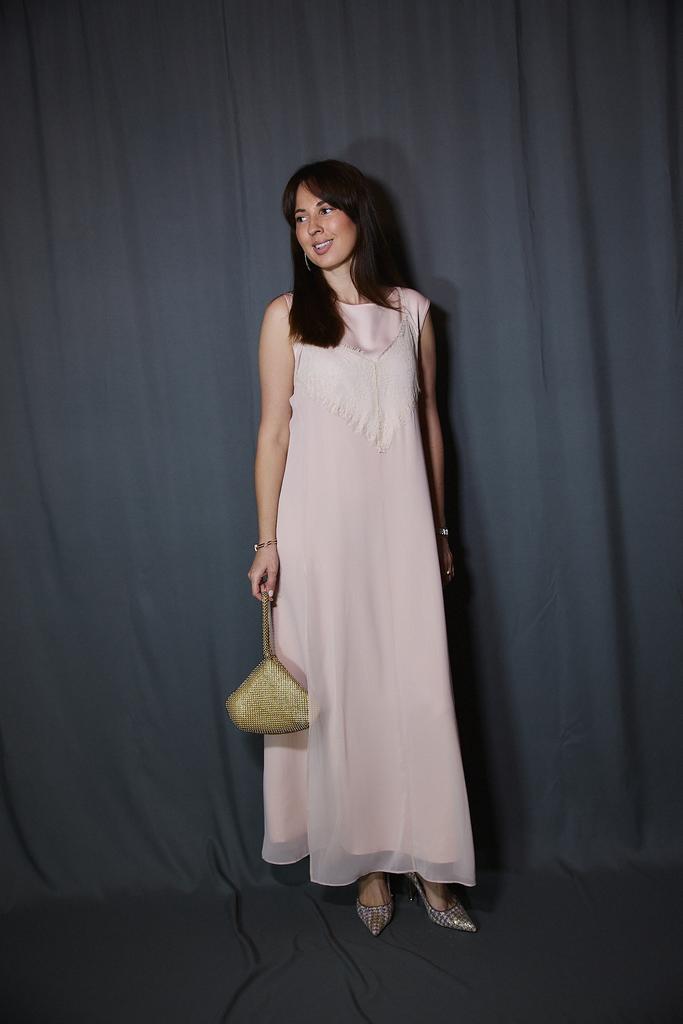 Платье-комбинация  двойное пудровое