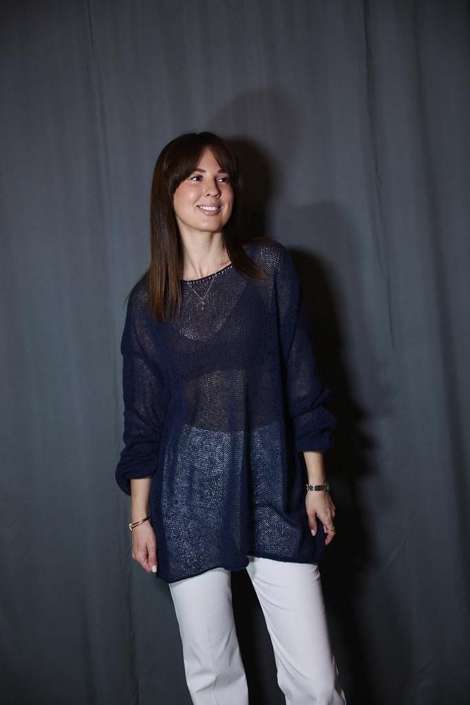 Джемпер-паутинка из  кашемира и мохера синего цвета